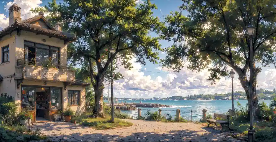 4k房屋壁纸 - 树木 - 海边 - 海面「哲风壁纸」