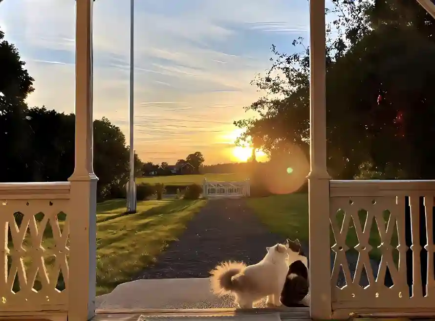 4k夕阳壁纸 - 小猫 - 屋外 - 草地「哲风壁纸」