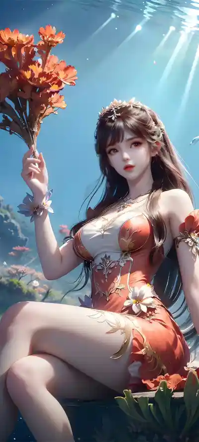 4k古风壁纸 - 小舞 - 水下 - 红衣「哲风壁纸」