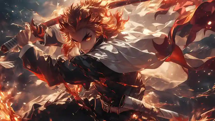 4k战斗壁纸-日轮刀和火焰-动漫角色免费下载「哲风壁纸」