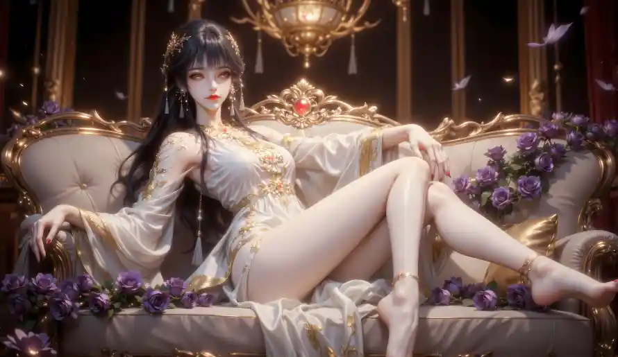 4k白月蓉壁纸 - 华丽服饰 - 古风坐姿 - 奢华沙发「哲风壁纸」