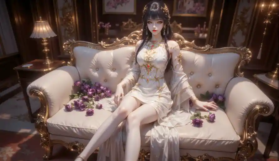 4k丝袜壁纸 - 白月蓉 - 奢华沙发 - 白色服饰「哲风壁纸」