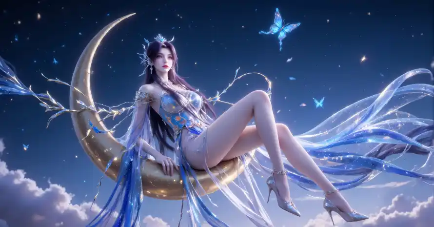 7k星空壁纸-云望舒 - 月亮-蓝色蝴蝶免费下载「哲风壁纸」