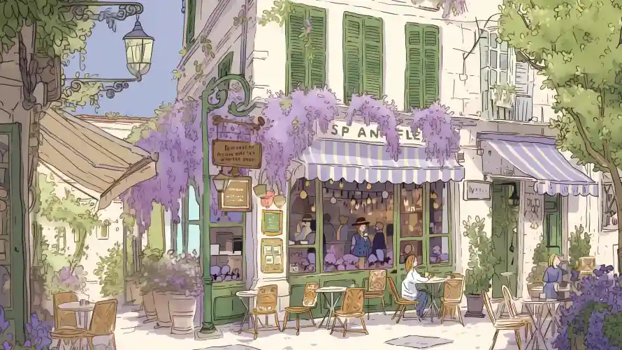 4k插画壁纸 - 街景 - 咖啡馆 - 手绘风「哲风壁纸」