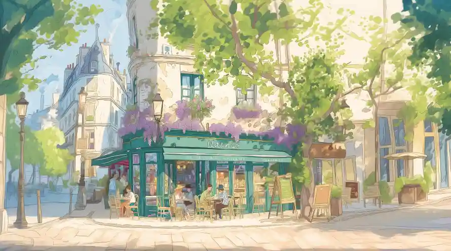 4k插画壁纸 - 绿植 - 街景 - 咖啡馆「哲风壁纸」