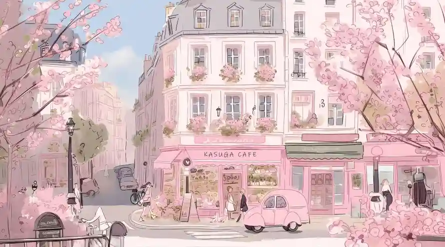 4k插画壁纸 - 樱花 - 手绘风 - 复古汽车「哲风壁纸」