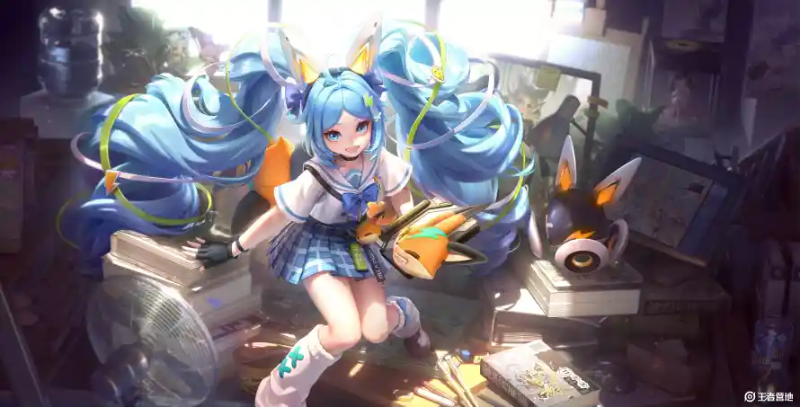 4k校服壁纸 - 蓝发 - 双马尾 - 安琪拉「哲风壁纸」