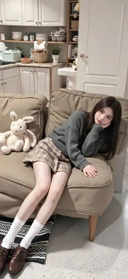 4k厨房壁纸 - 沙发 - 美女 - 大长腿「哲风壁纸」