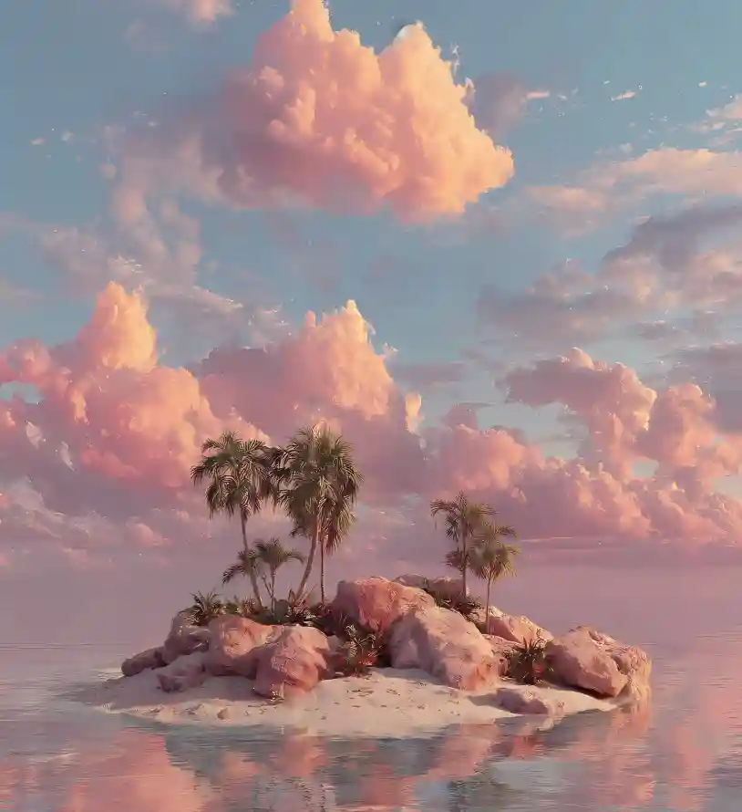 4k云朵壁纸 - 倒影 - 小岛 - 岩石「哲风壁纸」