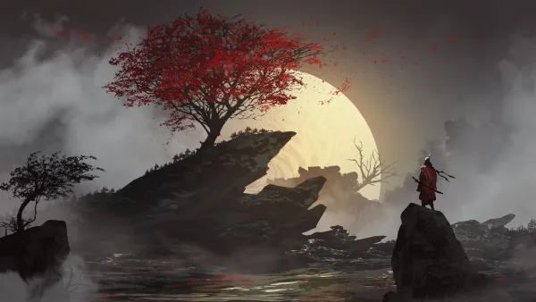 4k月亮壁纸 - 武士 - 武士刀 - 数字艺术「哲风壁纸」