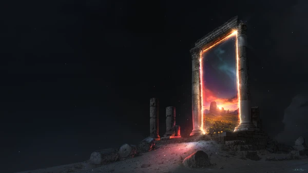 4k夜晚壁纸 - 废墟 - 星星 - 柱子「哲风壁纸」