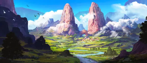 4k村庄壁纸 - 云 - 山 - 树「哲风壁纸」