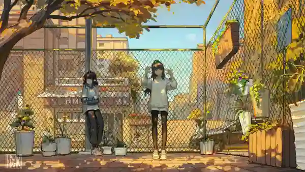 4k栅栏壁纸 - 植物 - 微笑着 - 动漫女孩「哲风壁纸」