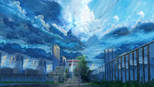 4k天空壁纸 - 雨 - 雷暴 - 动漫女孩「哲风壁纸」
