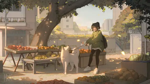 4k芸汐壁纸 - 落叶 - 动漫女孩 - 华明眨眼「哲风壁纸」