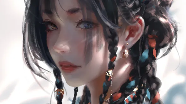 4k辫子壁纸 - 长发 - 异色症 - WLOP「哲风壁纸」