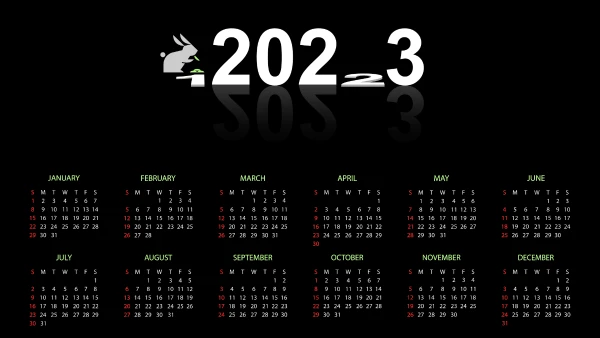 4k数字壁纸 - 日历 - 黑色背景 - 2023（年）「哲风壁纸」