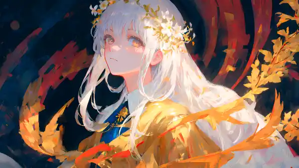 4k密码壁纸-动漫女孩和花朵-头发上的花「哲风壁纸」