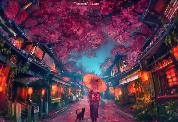 4k丝带壁纸 - 猫 - 夜晚 - 悠梅「哲风壁纸」