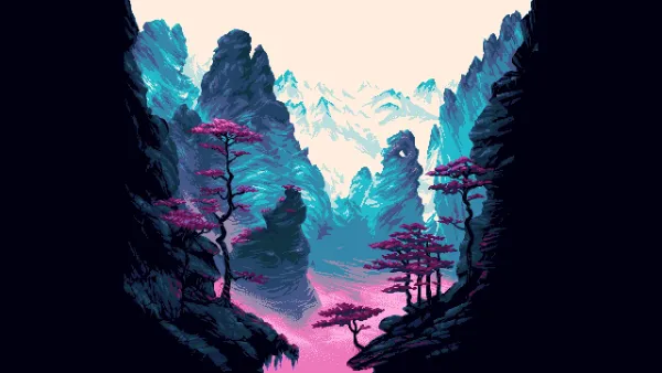 4k自然壁纸 - 山 - 树 - 像素艺术「哲风壁纸」