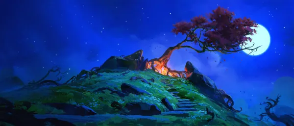 4k夜晚壁纸 - 树 - 夜景 - 天空「哲风壁纸」