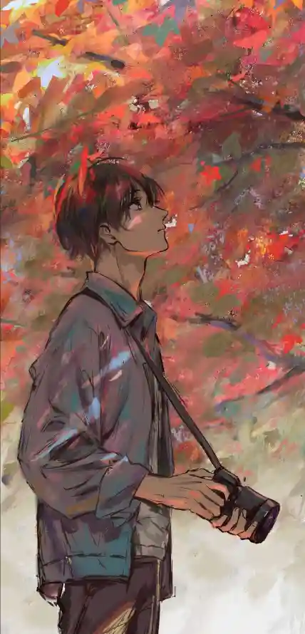 4k插画壁纸 - 拍照的男孩 - 手机壁纸 - wallpaper「哲风壁纸」