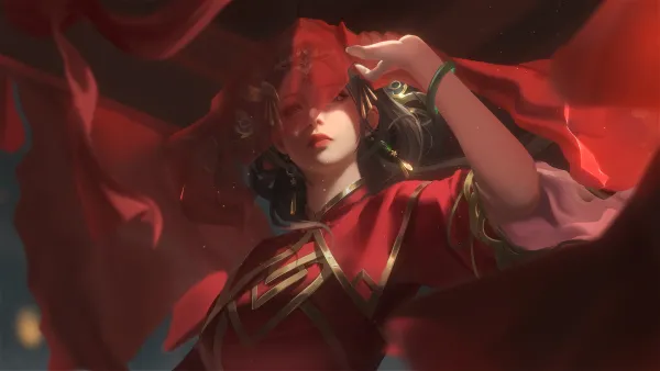 4k旗袍壁纸 - 面纱 - 红色的 - wallpaper「哲风壁纸」