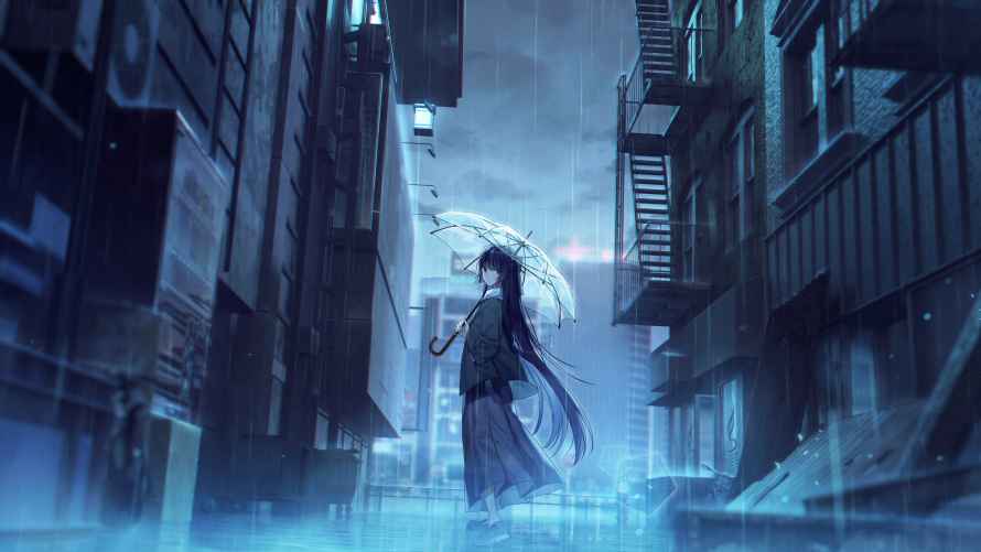4k城市壁纸 - 伞 - 雨 - 街道「哲风壁纸」