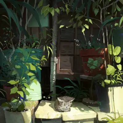 4k动物壁纸 - 猫 - 树叶 - 花盆「哲风壁纸」 4k动物壁纸 - 猫 - 树叶 - 花盆「哲风壁纸」