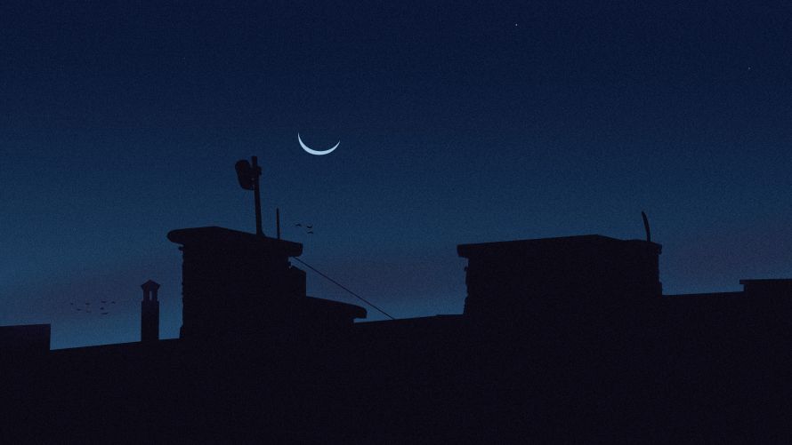 4k夜晚壁纸 - 建筑 - 新月 - 月亮「哲风壁纸」