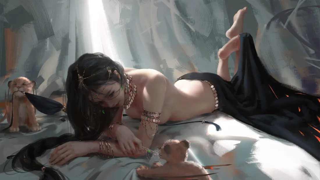 2k鬼刀美女壁纸 - 鬼刀背景图片分享 - 素描艺术品「哲风壁纸」