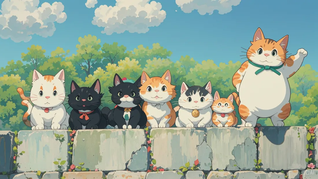 5k宫崎骏动漫风猫群壁纸｜可爱猫咪背景图片 - 萌宠「哲风壁纸」