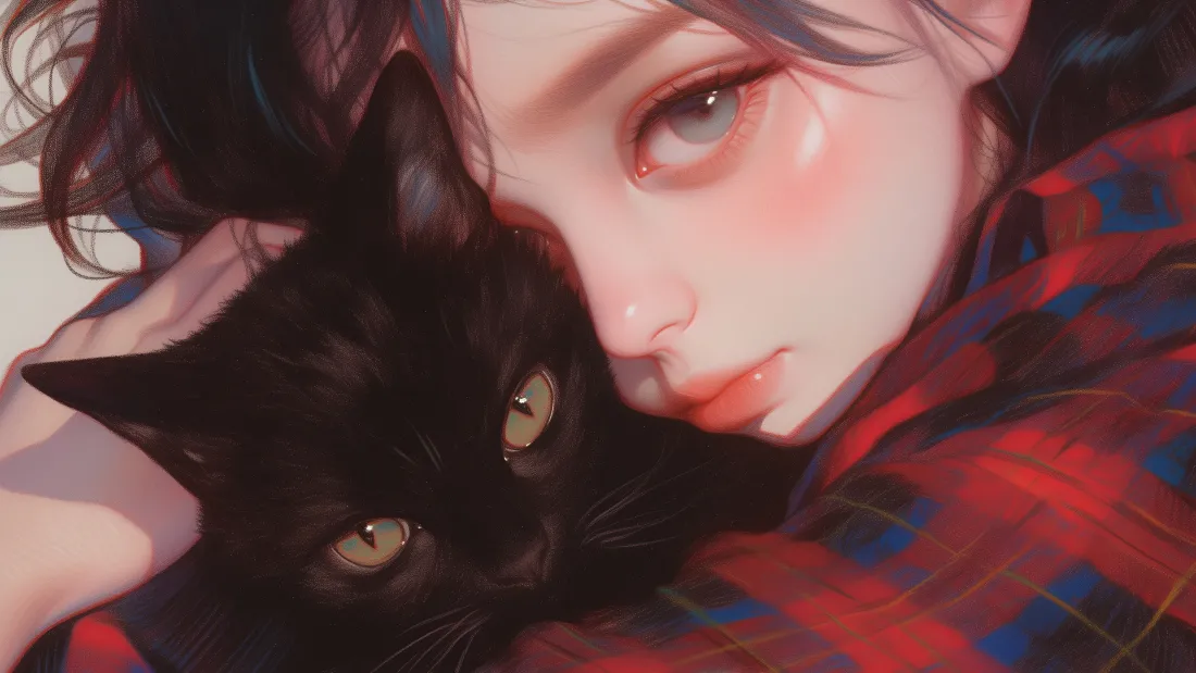 4k女孩与猫壁纸｜温馨画面背景图片 - 超萌「哲风壁纸」