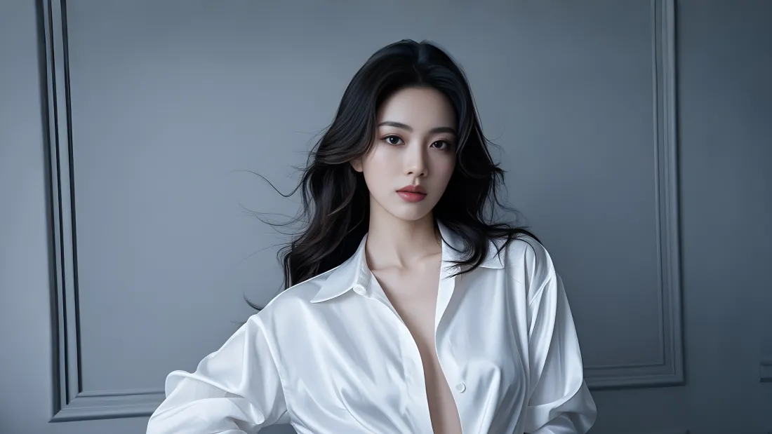 4k美女御姐高冷风壁纸｜白色衬衫背景图片 - 惊艳「哲风壁纸」