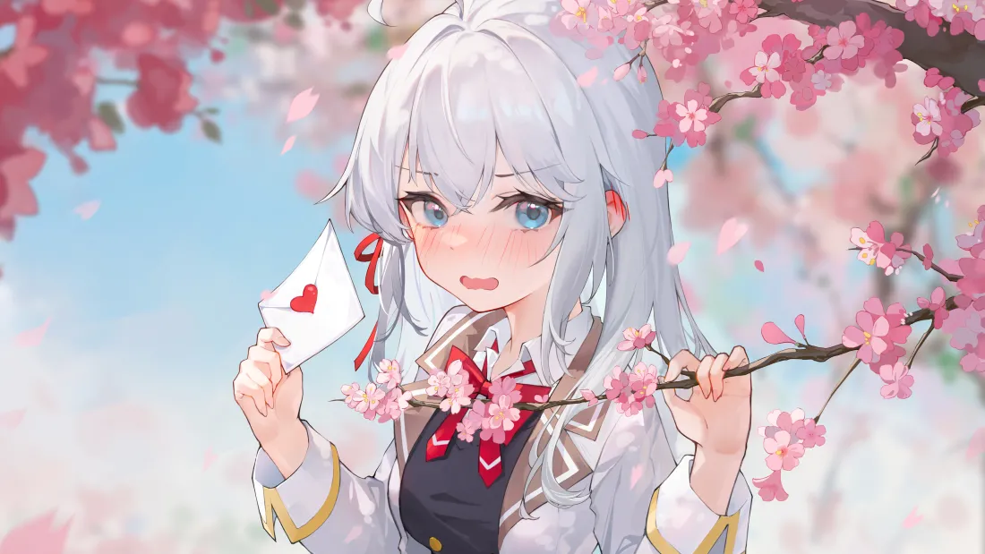 4k少女动漫壁纸｜樱花背景图片 - 白发少女「哲风壁纸」