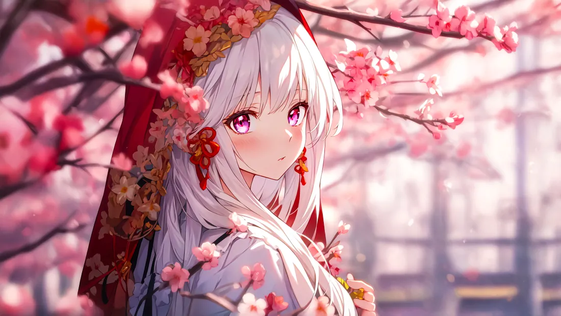 11k少女AI壁纸｜古风樱花背景图片 - 唯美角色「哲风壁纸」