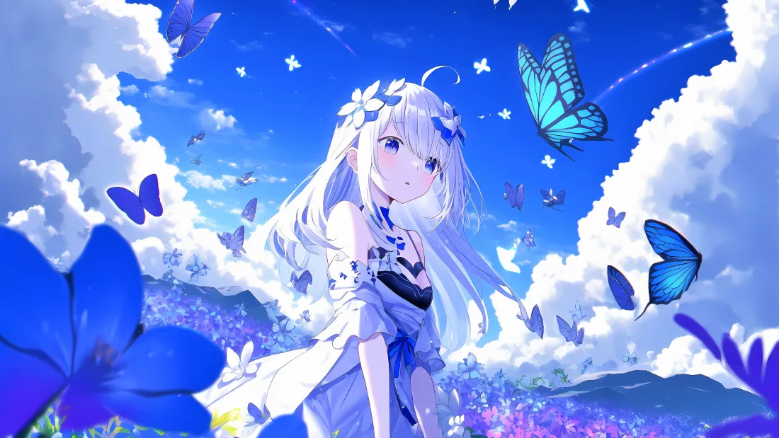4k少女动漫壁纸｜梦幻蝴蝶背景图片 - 唯美风「哲风壁纸」