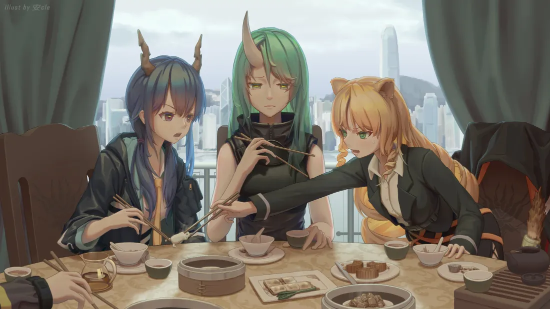 3k(兽耳少女壁纸｜闺蜜聚餐背景图片 - 友情吃播)「哲风壁纸」