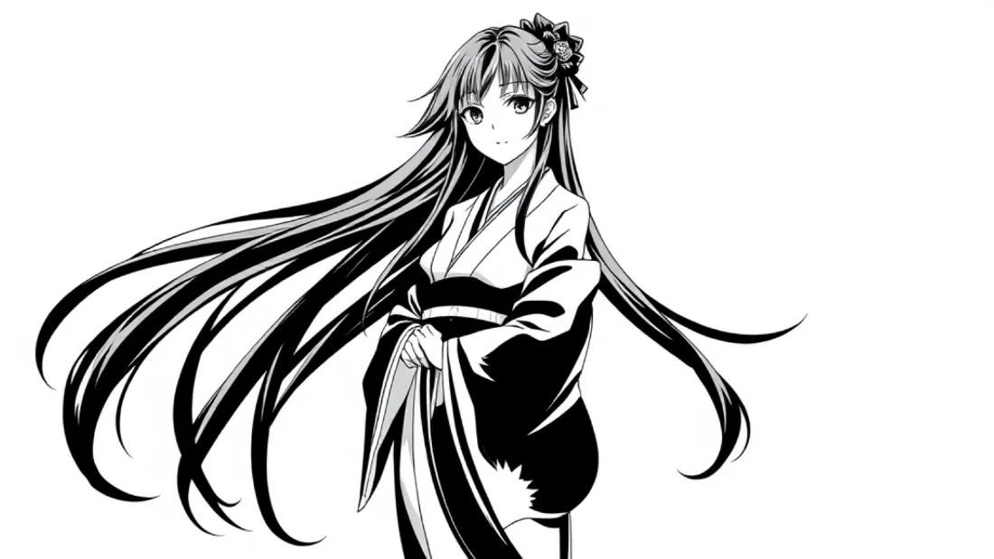 2k和服少女壁纸｜黑白风背景图片 - AI插画「哲风壁纸」