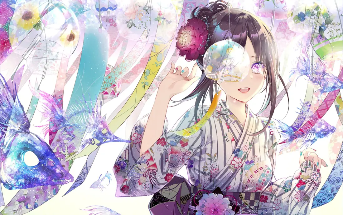 2k和服少女壁纸｜花卉蝴蝶背景图片 - 二次元「哲风壁纸」