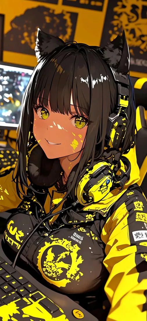 猫耳少女手机壁纸｜电竞风背景图片 - 2K竖屏「哲风壁纸」