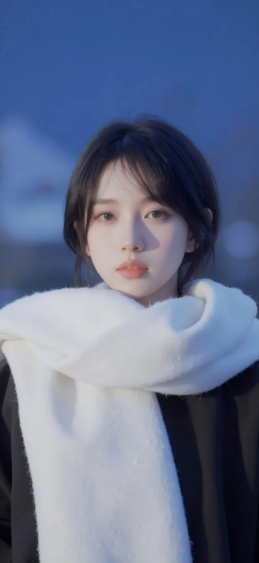 白围巾女性手机壁纸｜蓝天背景图片 - 雪景「哲风壁纸」