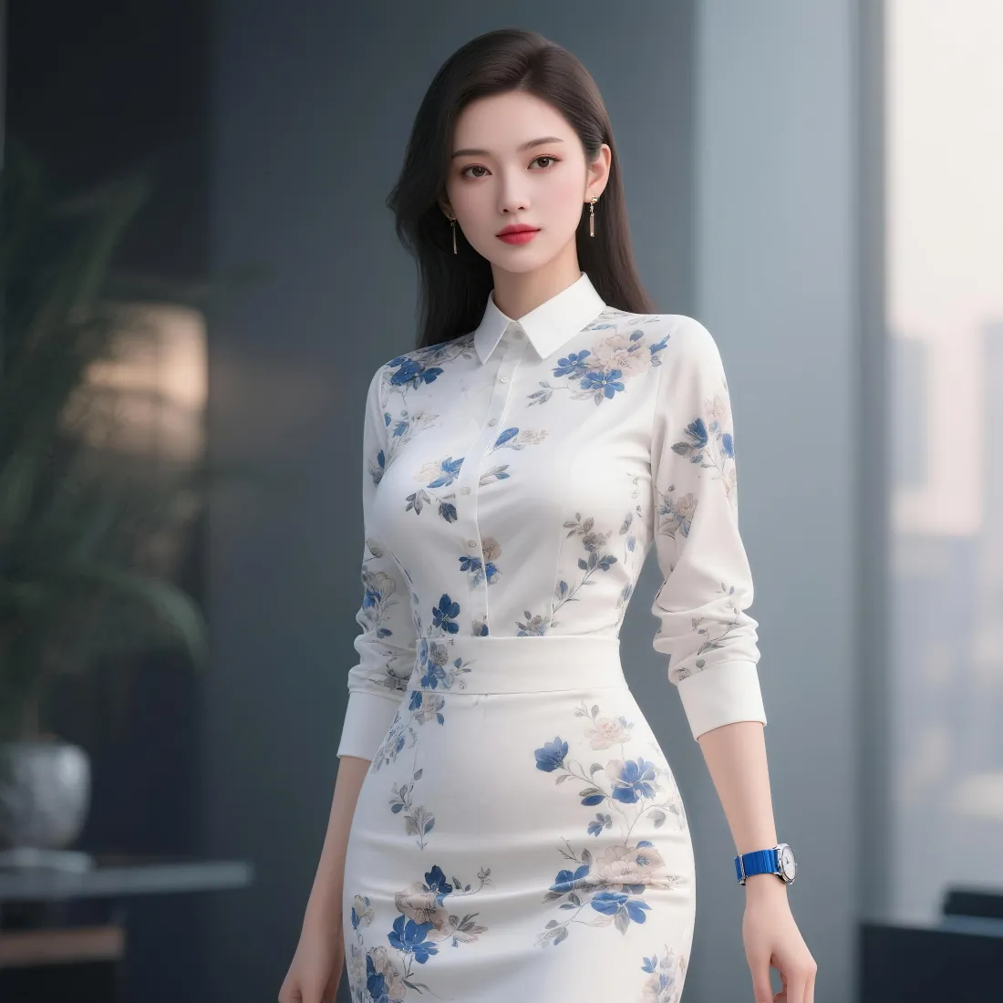 白色印花连衣裙手机壁纸｜气质美女背景图片 - 优雅「哲风壁纸」