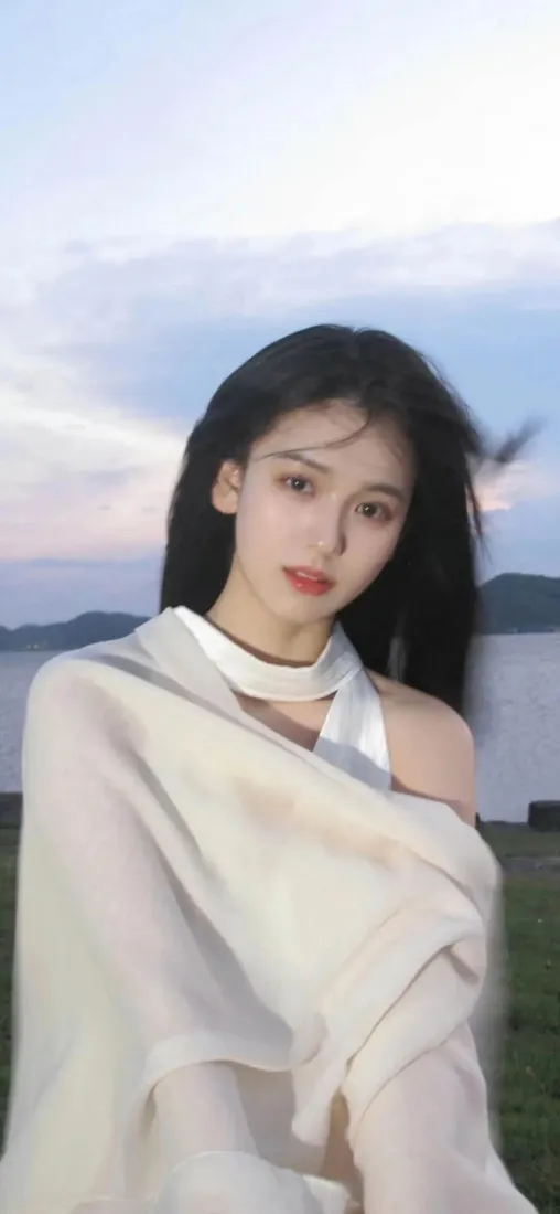 湖边美女手机壁纸｜自然风景 - 浅色披肩「哲风壁纸」
