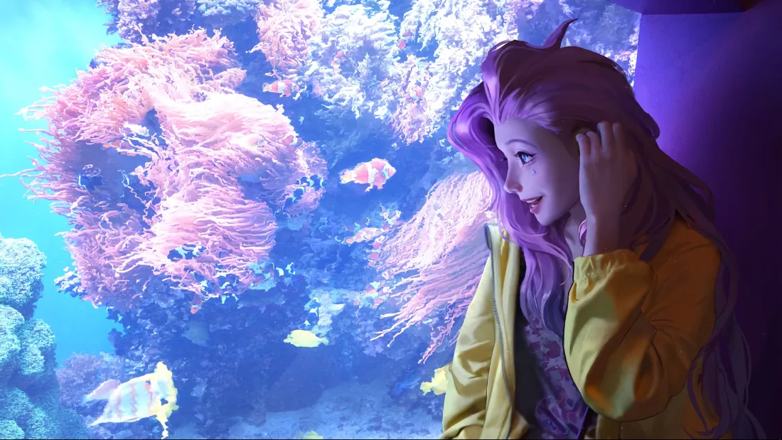 2k萨勒芬妮壁纸｜水族馆背景 - 粉色珊瑚「哲风壁纸」