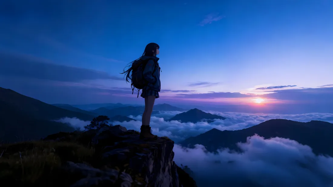 2k登山者壁纸｜山顶云海背景图片 - 日出山脉「哲风壁纸」