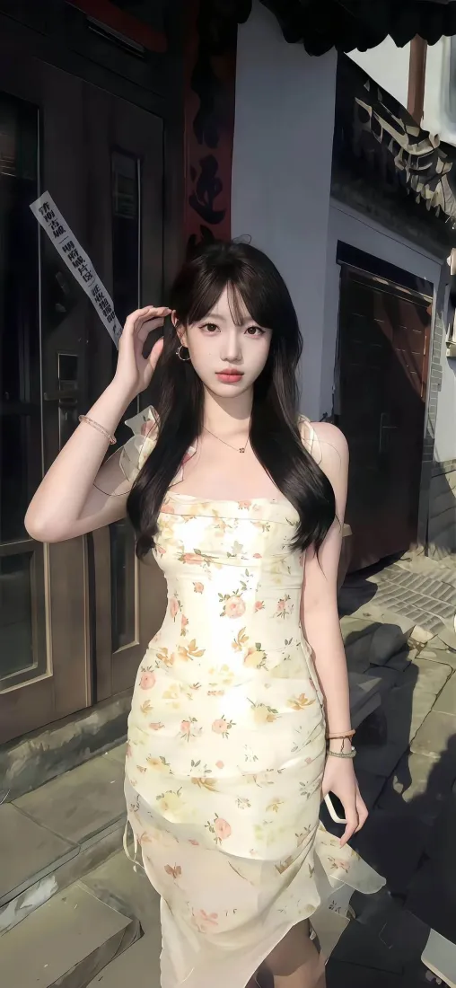 碎花裙美女手机壁纸｜古风街景 - 手机高清壁纸「哲风壁纸」