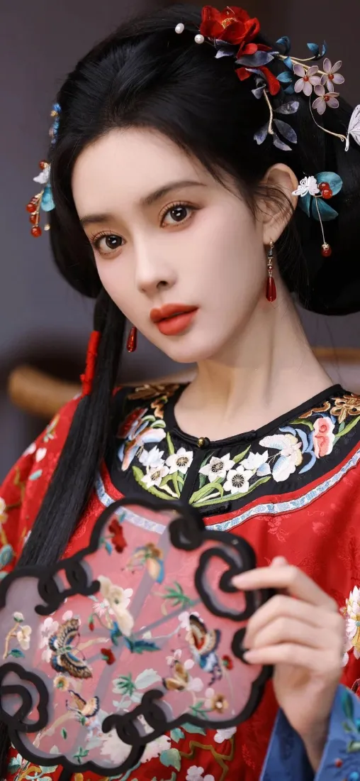 红衣古装美女手机壁纸｜传统发饰背景 - 古风「哲风壁纸」