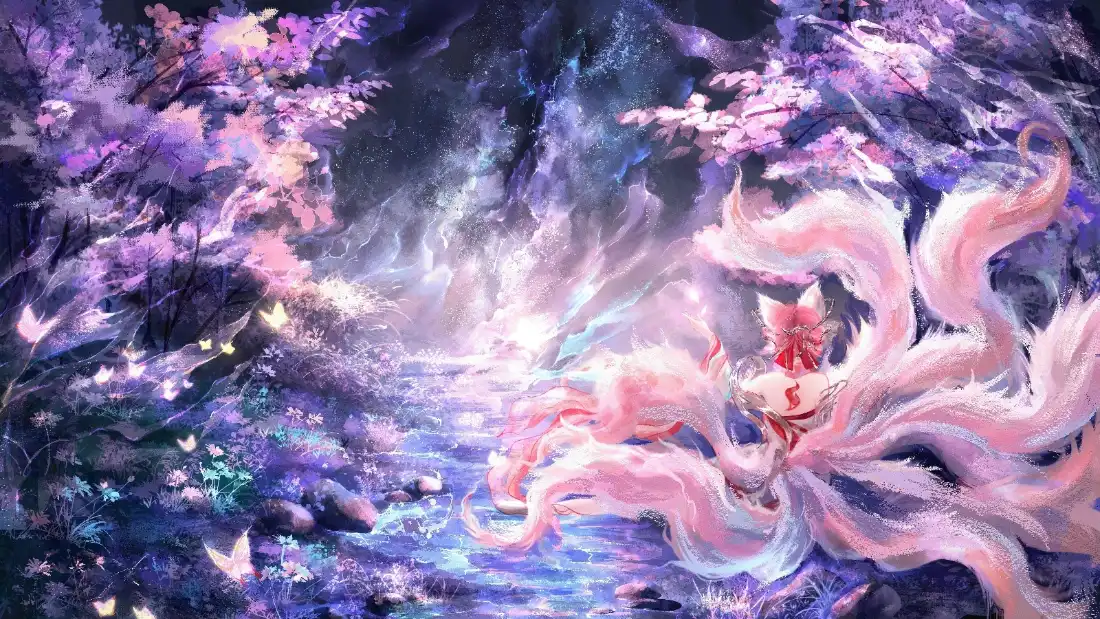 2k王者荣耀妲己壁纸｜紫粉花海 - 九尾狐「哲风壁纸」