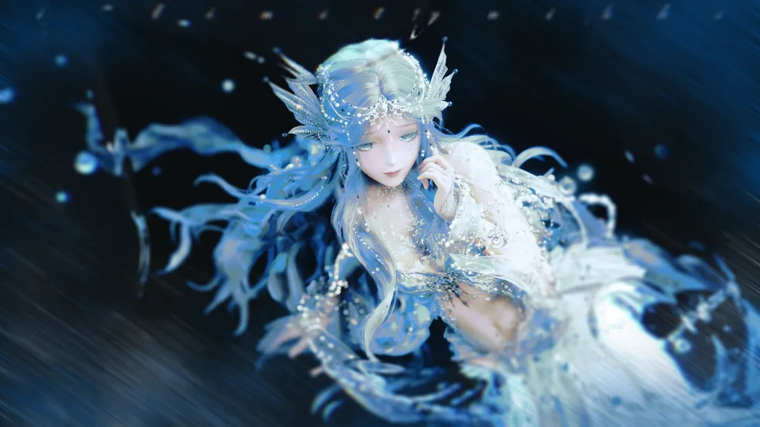 4k深海美人鱼壁纸｜深蓝背景 - 无限暖暖「哲风壁纸」